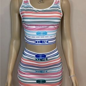 Celine Multicolor Striped Skirt Set